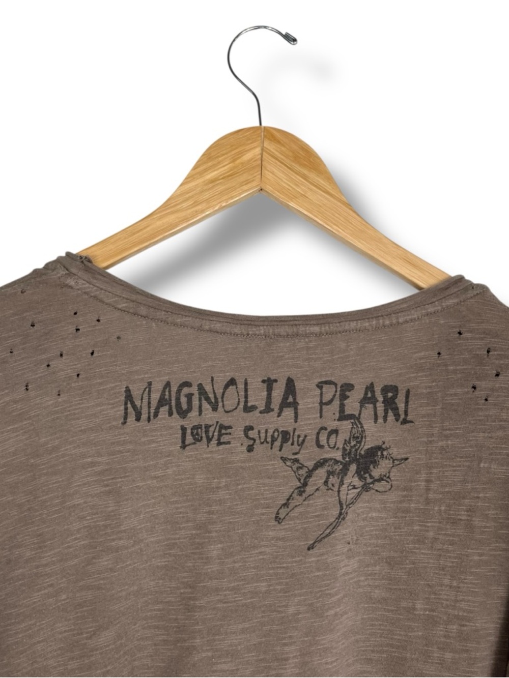 MAGNOLIA PEARL Viggo Long Sleeve TShirt Tee Maxi Dress O/S Cupid Logo Taupe - Picture 13 of 16